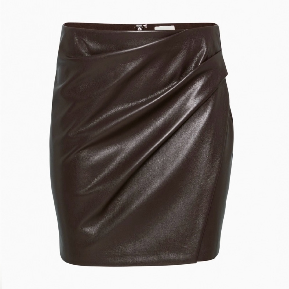 Wilfred brown Angie faux leather ruched skirt